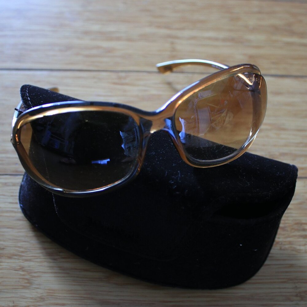 Tom Ford Oversized Oval Brown Wrap Acetate Sunglasses Unisex Excellent Condition